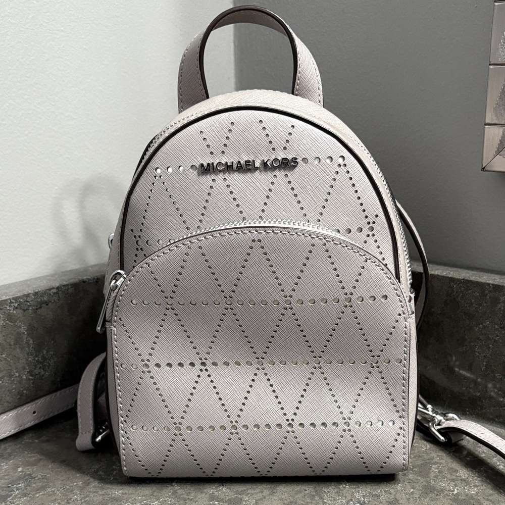Michael Kors Leather Small Backpack Light Grey.
